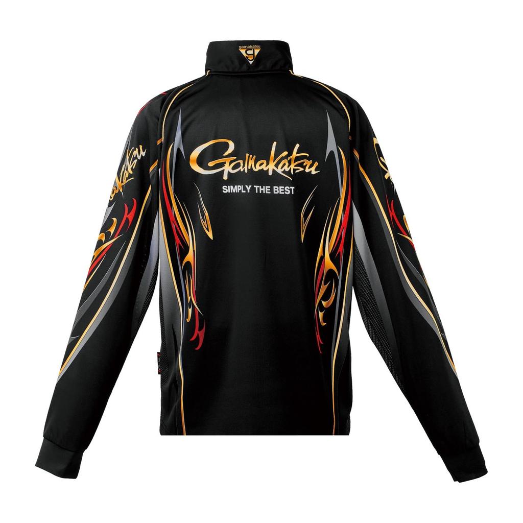 Gamakatsu 2WAY Printed Zip Shirt Long Sleeve Black L Size GM3814 - High Performance Fishing Wear, Quick Dry & UV Protection