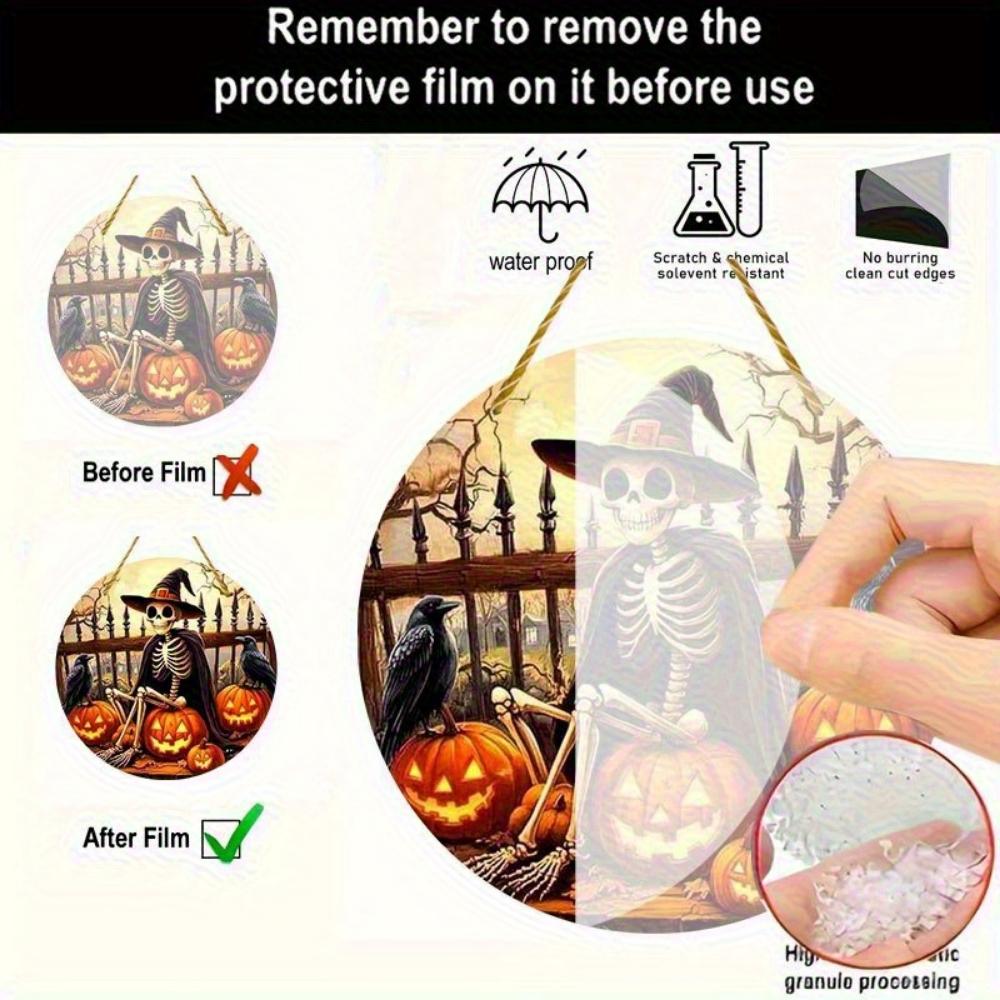 2D flat acrylic Halloween decoration - witch hat skull and pumpkin crow design, scary window decoration for home, bar, office