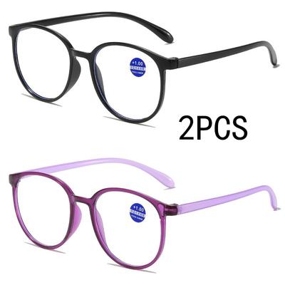2Pcs Anti-Blue Light Reading Glasses Men Women Round Frame Prescription Eyeglasses Male Female Reading Glasses +1.0+1.5 To 4.0