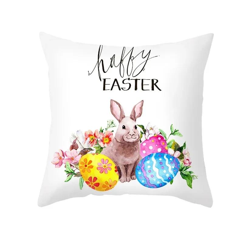 Spring Home Decor Cushion Cover Happy Easter Eggs Rabbit Decorative Pillow Covers Flowers Bunny Printed Throw Pillowcase 45x45cm