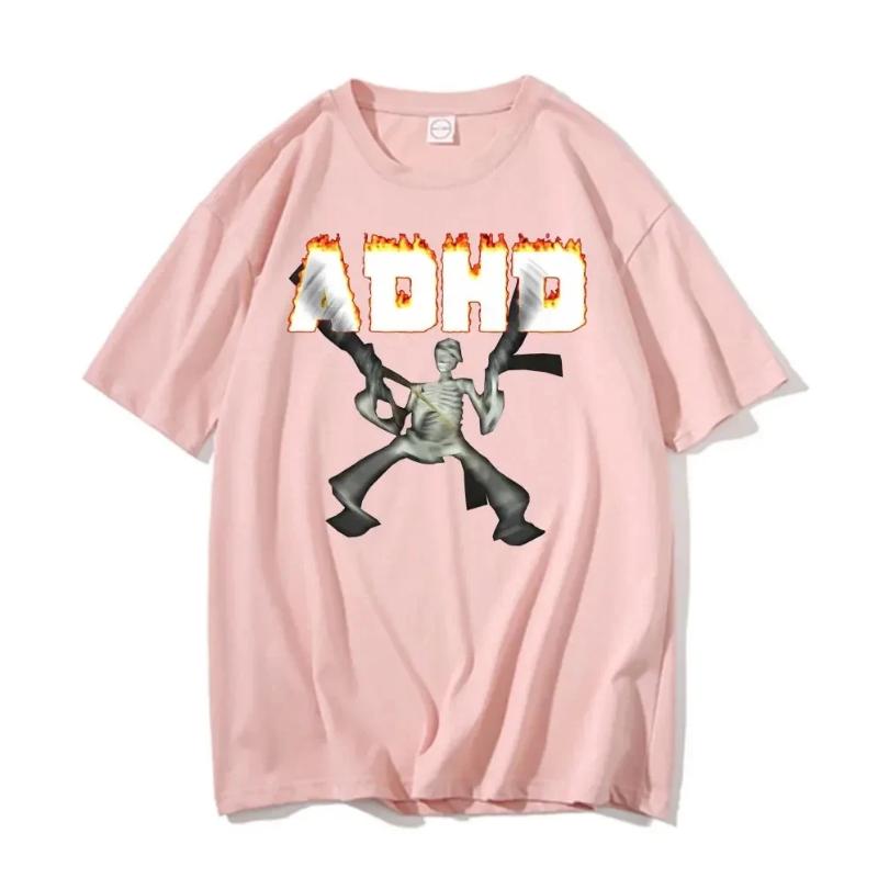 Adhd Skeleton Meme T-shirts Classic Vintage Humor Horror Funny Skull T Shirt Men Women Casual Hip Hop Summer Oversized T Shirt