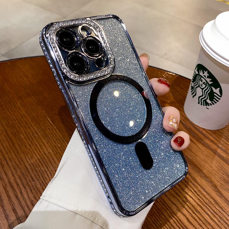 Diamant de lux pentru Magsafe, husă pentru telefon cu încărcare magnetică, pentru iPhone 11 12 13 14 Pro Max Plus, husă transparentă cu sclipici pentru bliț Capa