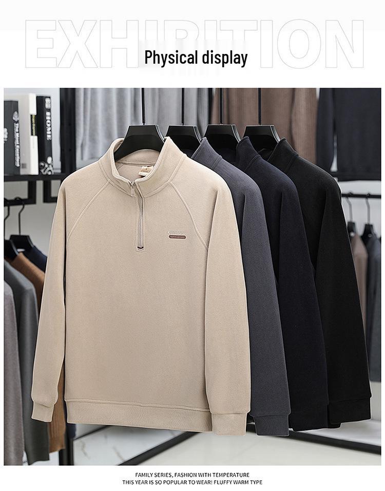 Men's Casual Winter Fleece Half-Zip Stand Collar Hoodie