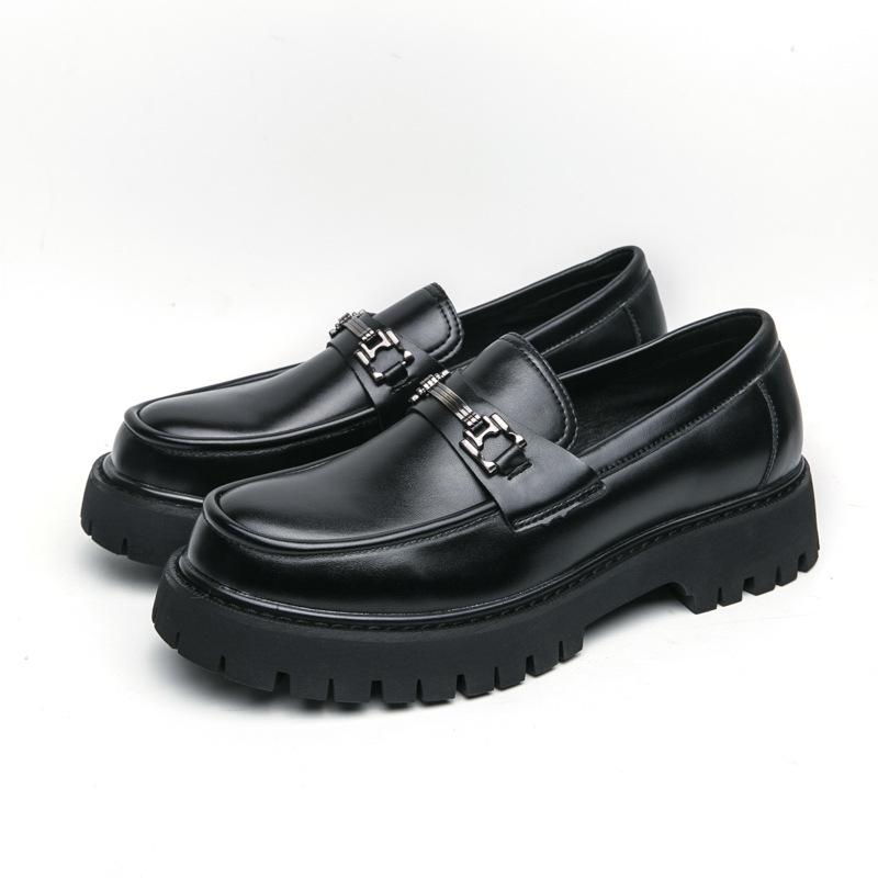 Fashion Luxury Men Thick Bottom Loafers Slip on Leather Shoes Black Casual Business Dress Shoes Mens Wedding Party Office Fashion Shoes