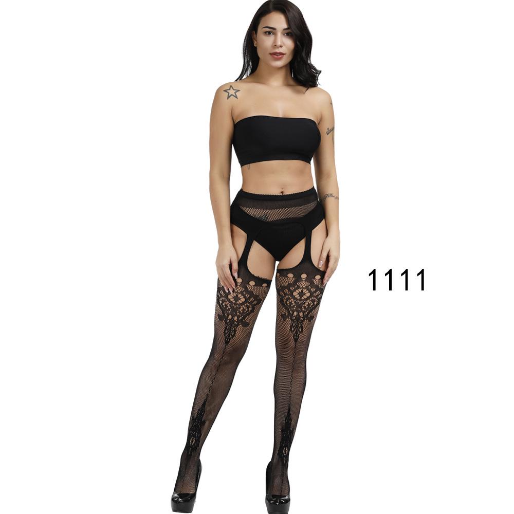 European & American Plus Size Fishnet Bodysuit: Sexy Open Crotch Hollow-Out Jacquard Suspender Stockings