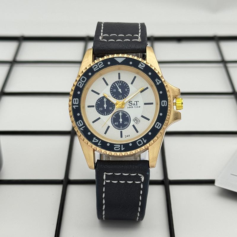 Мужские часы JYL Повседневные Клетчатые Студенческие Кожаный ремешок White ракета металлический