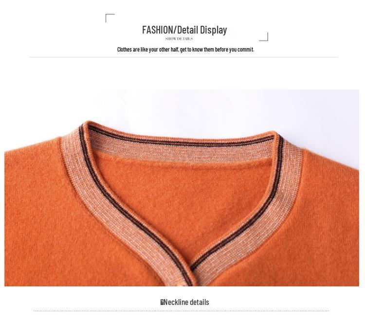 Women's Pure Wool V-Neck Long-Sleeve Knit Sweater - New Style for Autumn Winter, Loose Fit Base Layer for Middle-Aged Moms