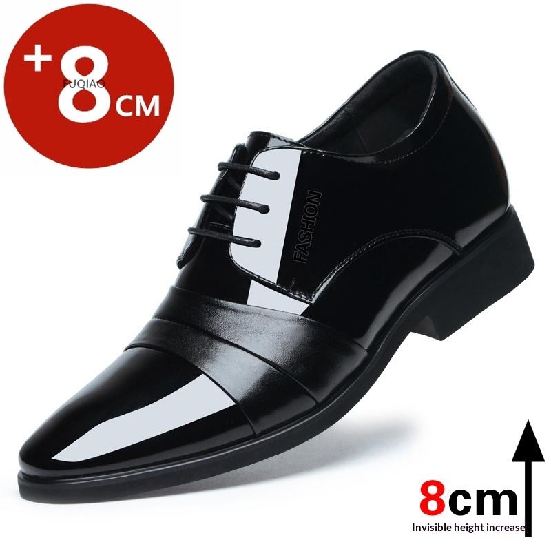 Men Height Increasing Leather Dress Shoes 6cm 8cm Invisible Elevator Shoes Genuine Cow Leather Formal Business Wedding Oxfords