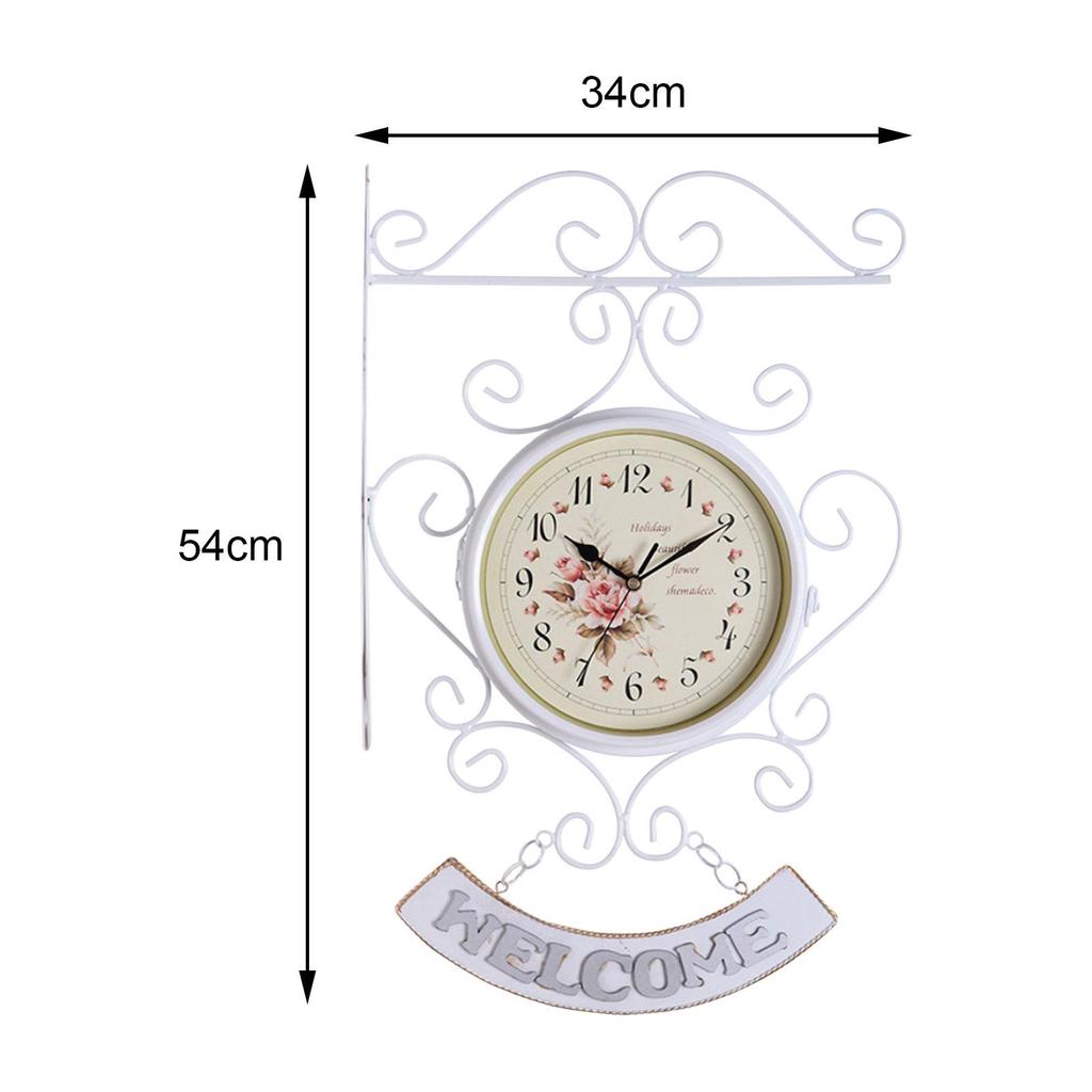 Antique Double Sided Wall Clock Double Faced Art Clock Iron Metal Creative Classic for Office Outdoor Garden Study Decoration