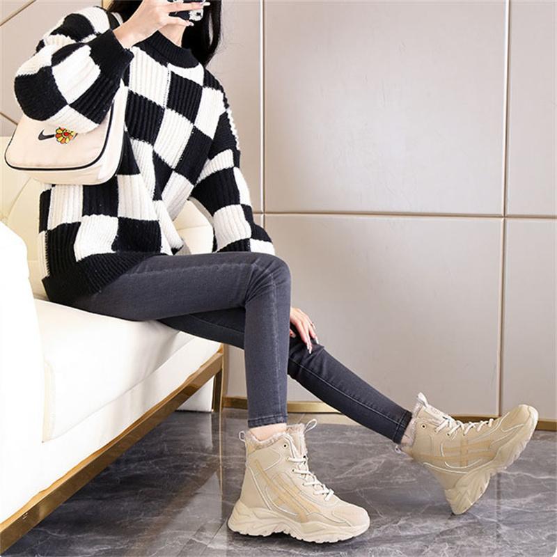 Fashion New Women's Snow Boots Fleece-Lined Warm Trainers Soft Cushioning Casual Trainers for Women Versatile Cotton Shoes