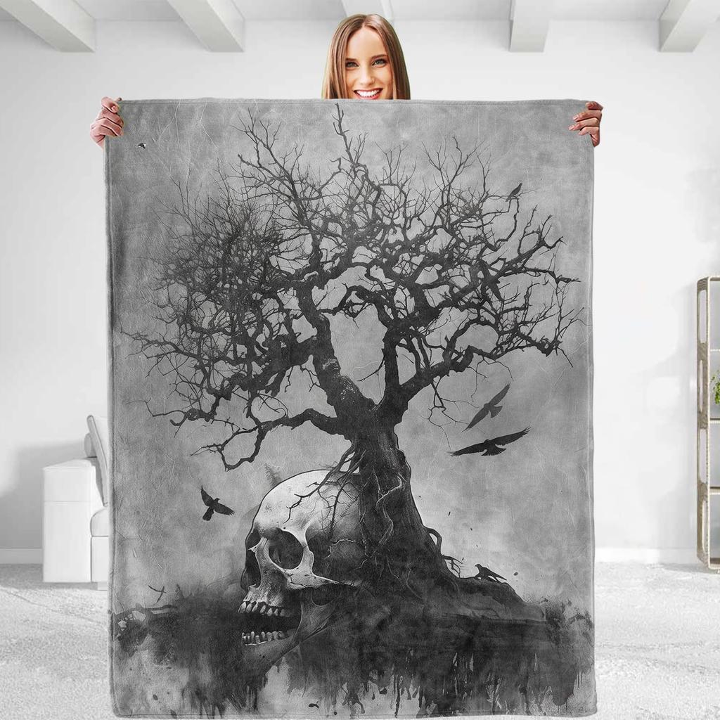 Skull Pattern Flannel Blanket Digital Print Blanket Halloween Gift Bedroom Sofa Decoration