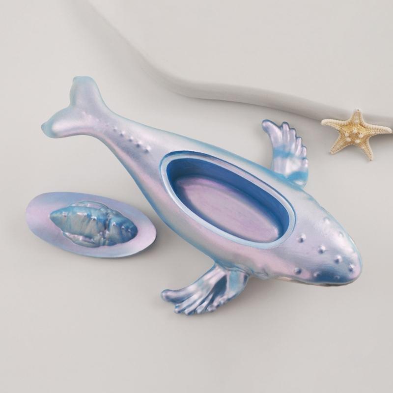 Silicone Whale Ocean Animal Storage Box Mold for Home Organization Heat Resistant Jewelry Container with Lid Mould