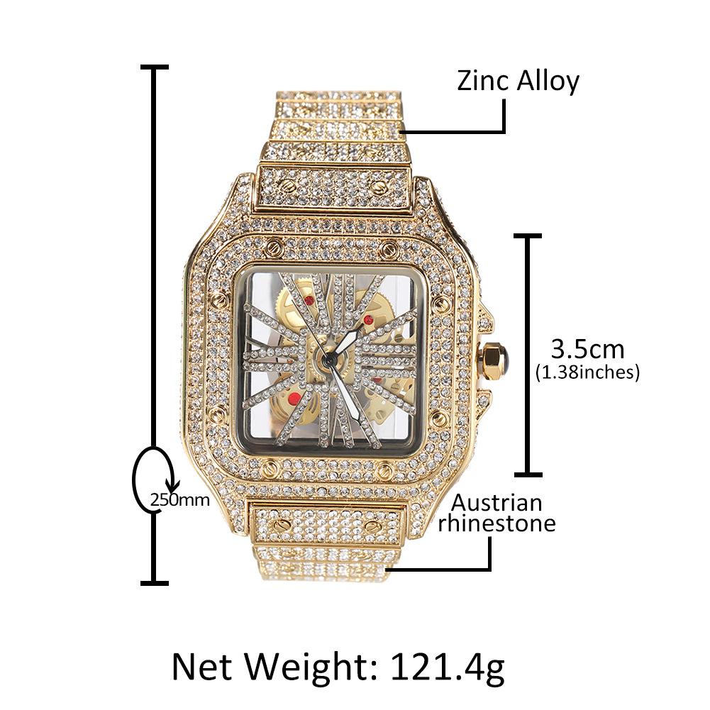 Fashion Hip Hop Trend Square Watch Niche Design Hollow Full Diamond Casual Versatile Light Luxury Quartz Watch