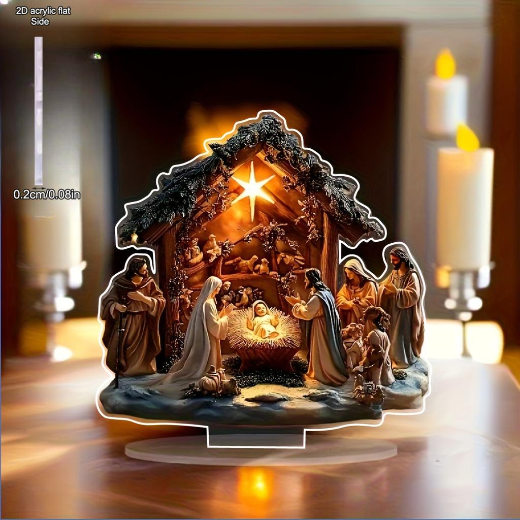 New Nativity Jesus Birth Scene Xmas Table Centerpiece Accessory 2D Flat Acrylic for Home Office Decoration Party Ornament