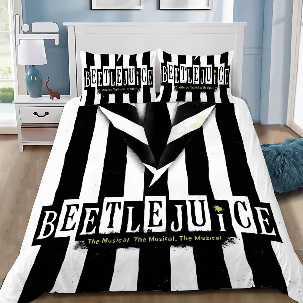 NEUES Bettwäscheset mit Bettbezug und Kissenbezug Horror B-Beetlejuices für Erwachsene Jungen Mädchen Schlafzimmer Dekoration Kinder Einzel Doppel Große Größe
