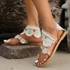 Fashion 2025 Summer Foreign Trade New Large Size Women's Flower Flat Sandals Bohemian Beach Shoes