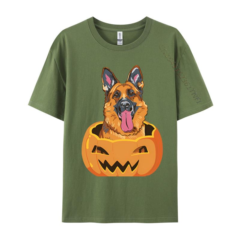 Cute Student Top Tshirts German Shepherd On Pumpkin Lazy Hallo Tshirt Black Europe Tops T Shirt Cotton Street
