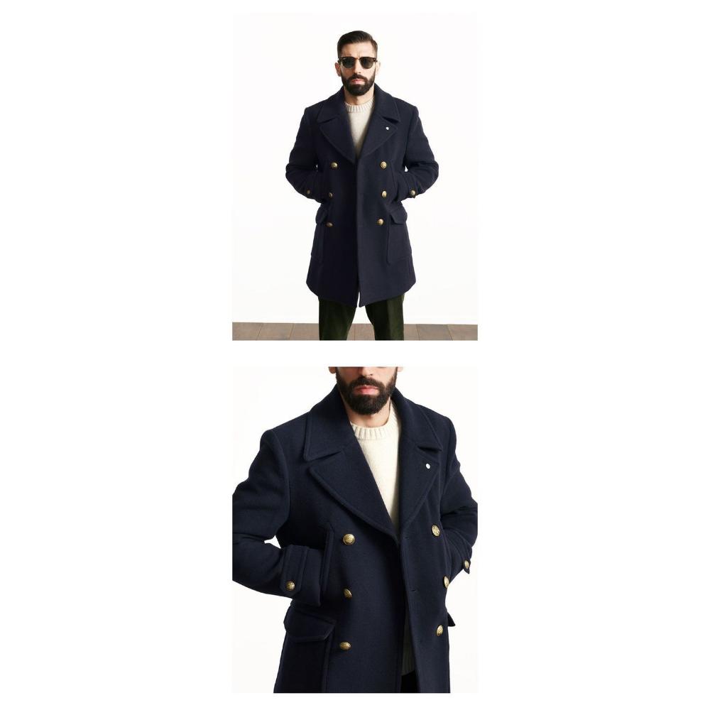 Men's Clothing British Mid to Long Length Long Sleeved Woolen Coat Jacket