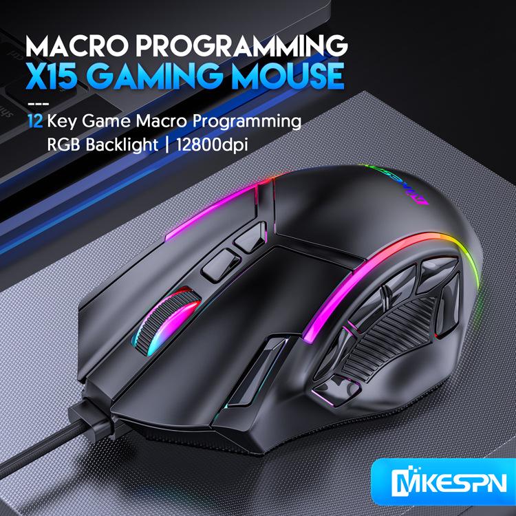 High-Speed 12800DPI RGB Gaming Mouse with 12-Key Macro Definition