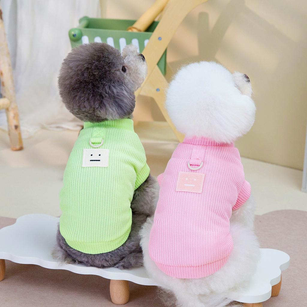 Spring and summer, thin pet clothes, cat Bigbear miniature dog Teddy T-shirt suspender smiley face label knitted pet clothing