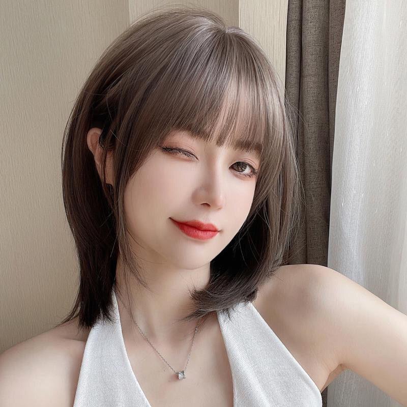 Wig short hair female summer Internet celebrity medium long hair Bobo head full head hairstyle natural simulation wig cover
