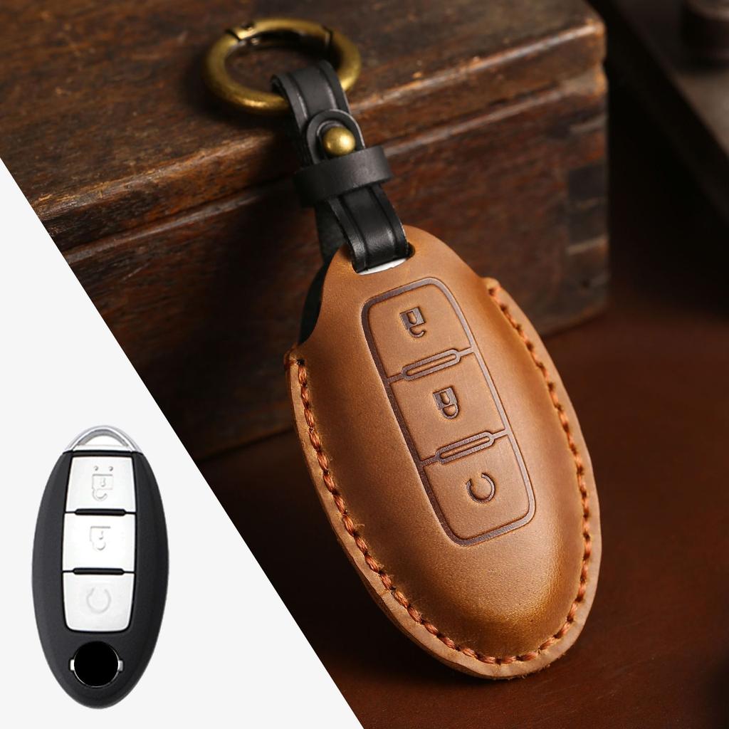 Genuine Leather Auto Key Fob Remote Cover Case Fit For Nissan Quest Elgrand Nv200 Evalia Serena Qashqai Juke X-Trail Note Almera Altima Auto