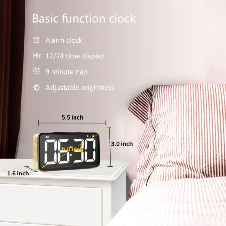 Large LED Display Digital Clock with Snooze Function 12/24Hr Bedroom Clock