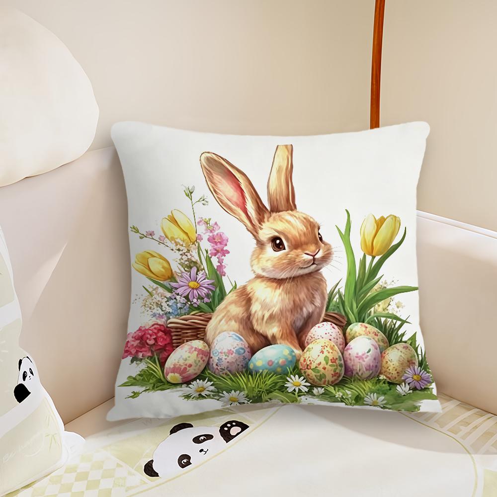 Funny Easter Flower Cushion Cover Plush Fabric Soft Double Sided Print Sofa Cushion Cover Throw Pillow Covers