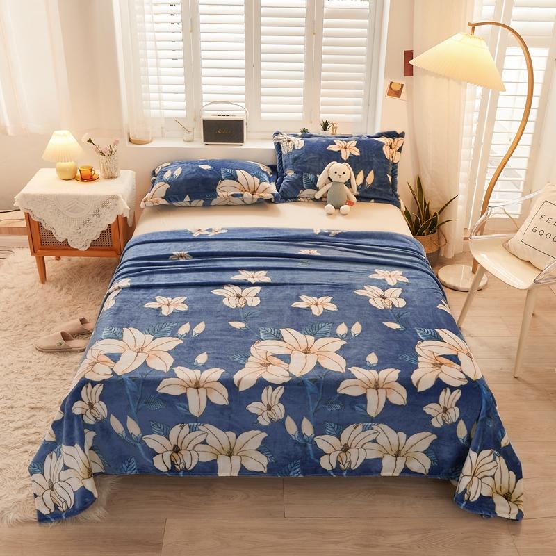 1pc Flannel Fleece Blanket for Beds Flower Printed Coral Fleece Blanket for Winter Warm Thow Blanket Single/Queen/King Plaids