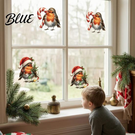Cute Animal Static Clings Christmas Bird Window Stickers PVC Waterproof Decorative Decals Non Adhesive Stickers for Holiday Glass Doors Removable