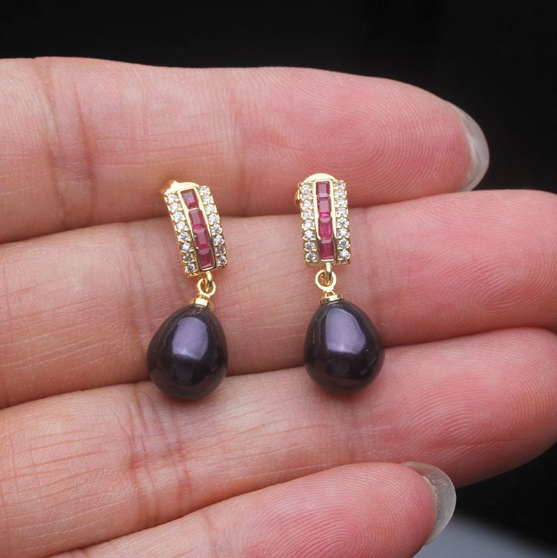 Srebrne Kolczyki Ślubne Perłowe ze Srebra Próby 925 Woda Słodka Kobieta, Vintage Naturalne Kolczyki Perłowe Biżuteria Żona Dziewczyna Prezent Urodzinowy Biały Różowy