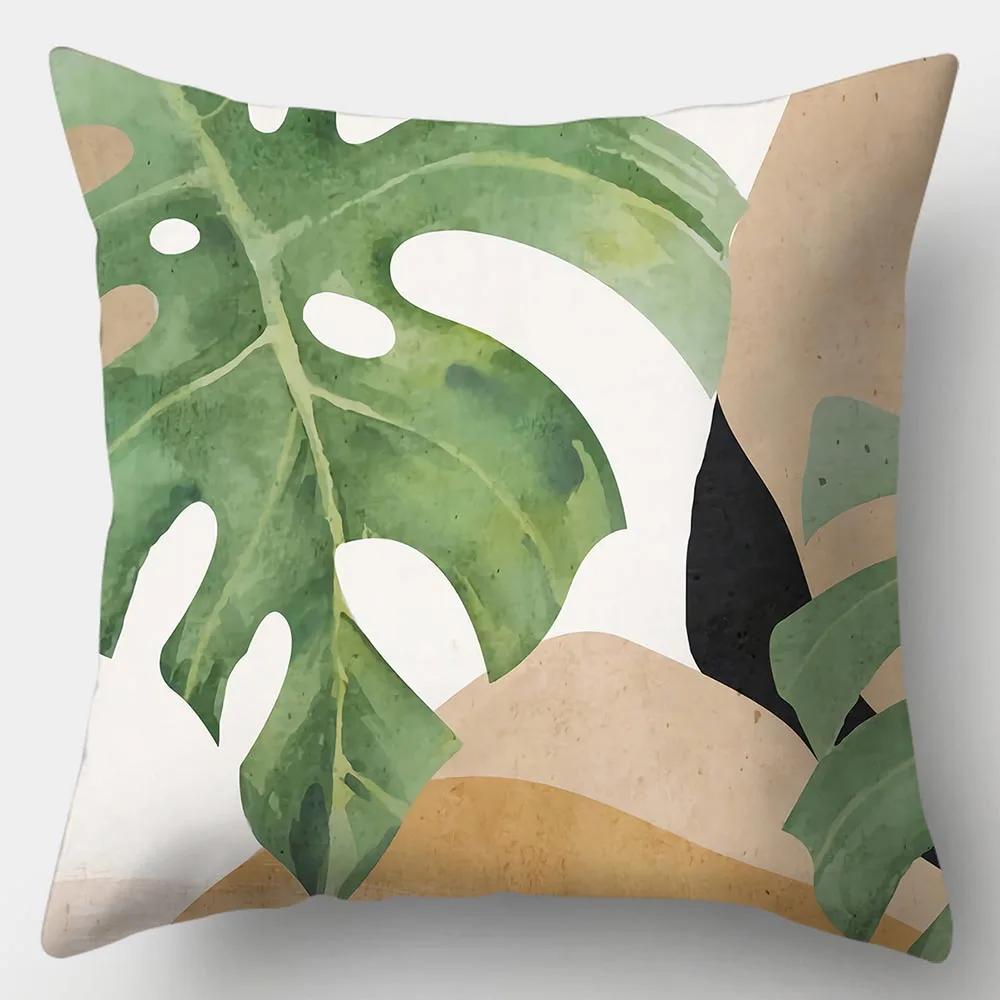 Art Plant Pillowcase 45Cmx45Cm Square Sofa Pillow Cover Abstract Cushion