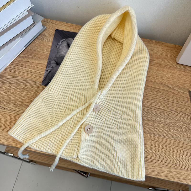 Winter Balaclava Hat Warm Knitted Women'S Hood Hat Solid Color One-Piece Neck Pullover Cap Outdoor Cashmere Caps