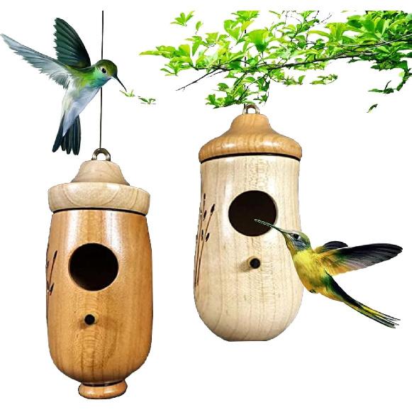 Hummingbird House - 2022 New Wooden Hummingbird House for Outside Hanging, 2/3Pcs Hummingbird Houses for Outside for Nesting (Cherry+Maple)
