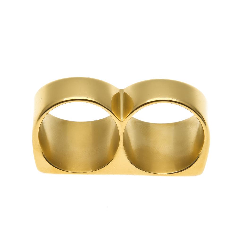 Anello Personalizzato in Acciaio Inossidabile a Dita Doppie Uomo Hip Hop Vintage Punk Anello Placcato Oro Sottovuoto
