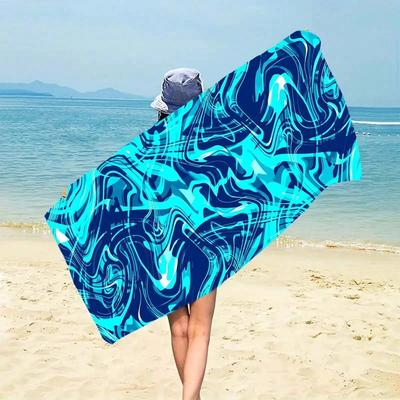 1pc Style Blue Mandalay Pattern Beach Towel,Ultra-Fine Fiber Beach Blanket,Highly Absorbent Bath Towel,Suitable For Summer