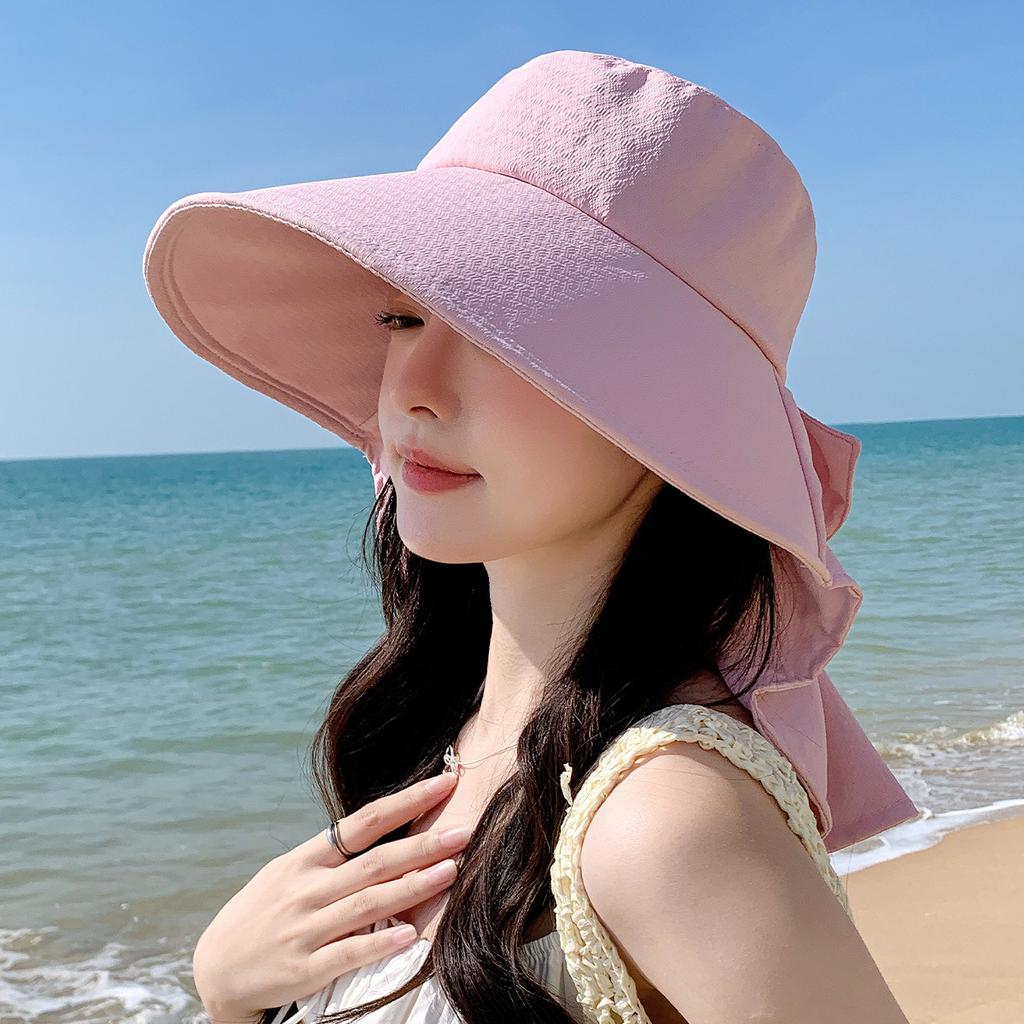 Summer outdoor sun protection sun hat women's big eaves sun protection face protection UV protection bucket hat shawl hat