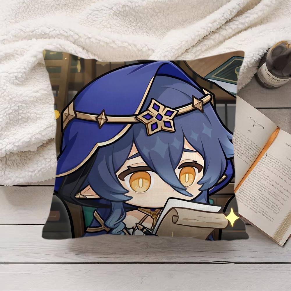 Layla Cute Genshin Impact Cushion Cover Silky Short Plush Invisible Zipper Dustproof Sofa Pillow Case For Home Decor