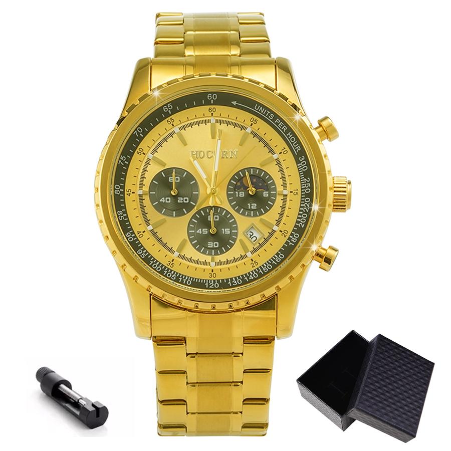 Luxury Gold Steel Men Watch Big Dial Moon Phase Quartz Watch золотой