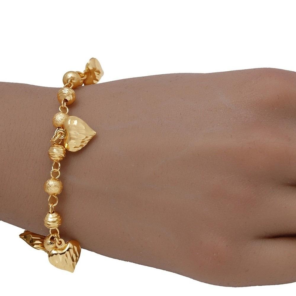 Heart-shaped Bell Gold Pendant Bracelets Elegant Multi Bead Cuban Chain Daily
