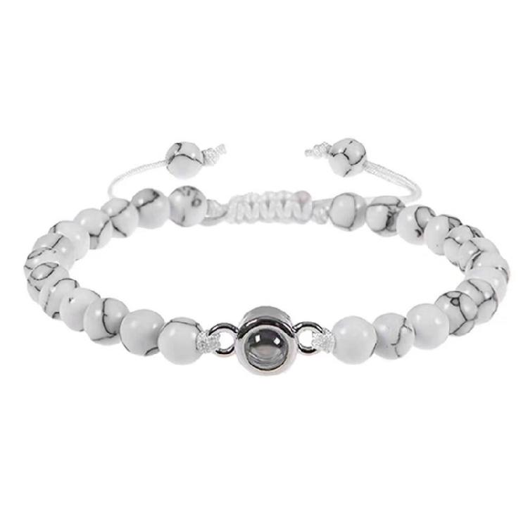 Elegant Couple s Bracelet Featuring 100 Languages I Loves You Projection in Sturdy Stylish Crystals Mattes Stone белый