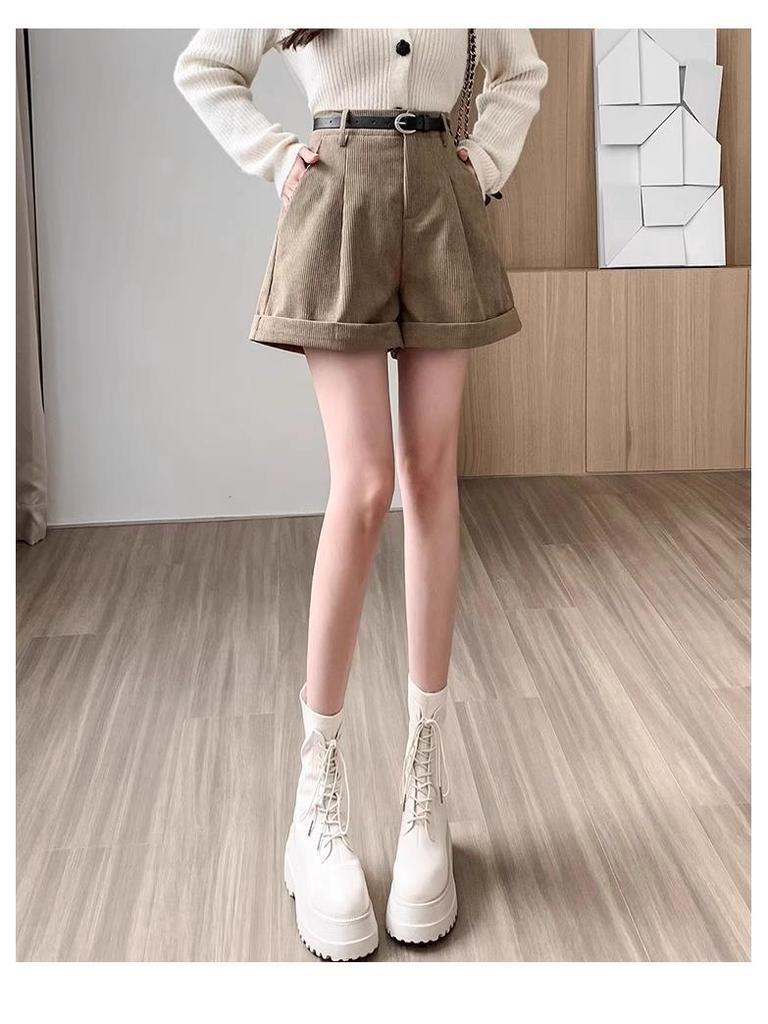 Maillard Women's Corduroy High-Waisted A-Line Shorts - 2024 New Autumn/Winter Collection