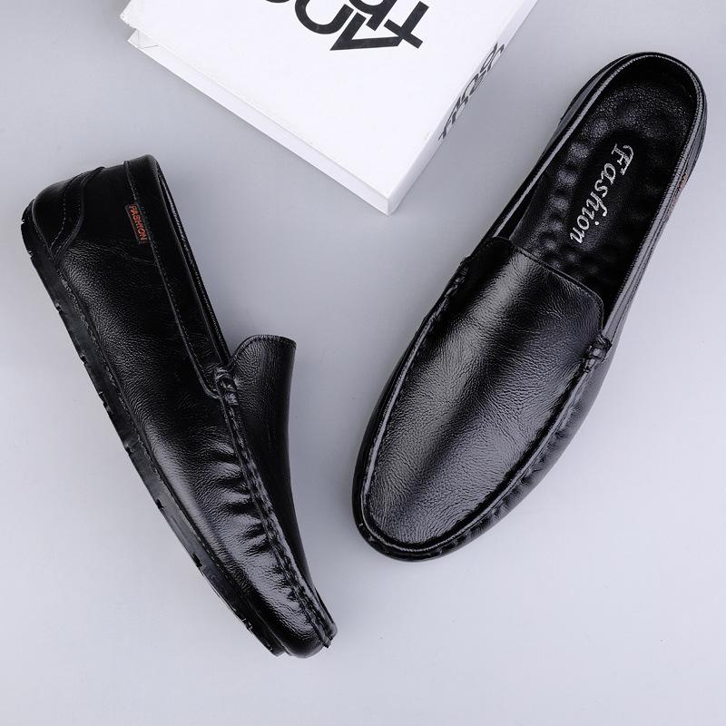 Hy [Real Cowhide Guarantee] 2024 New Men's Shoes Casual Leather Shoes Soft Leather Sole Men's Doudou Shoes Hollow One Pedal