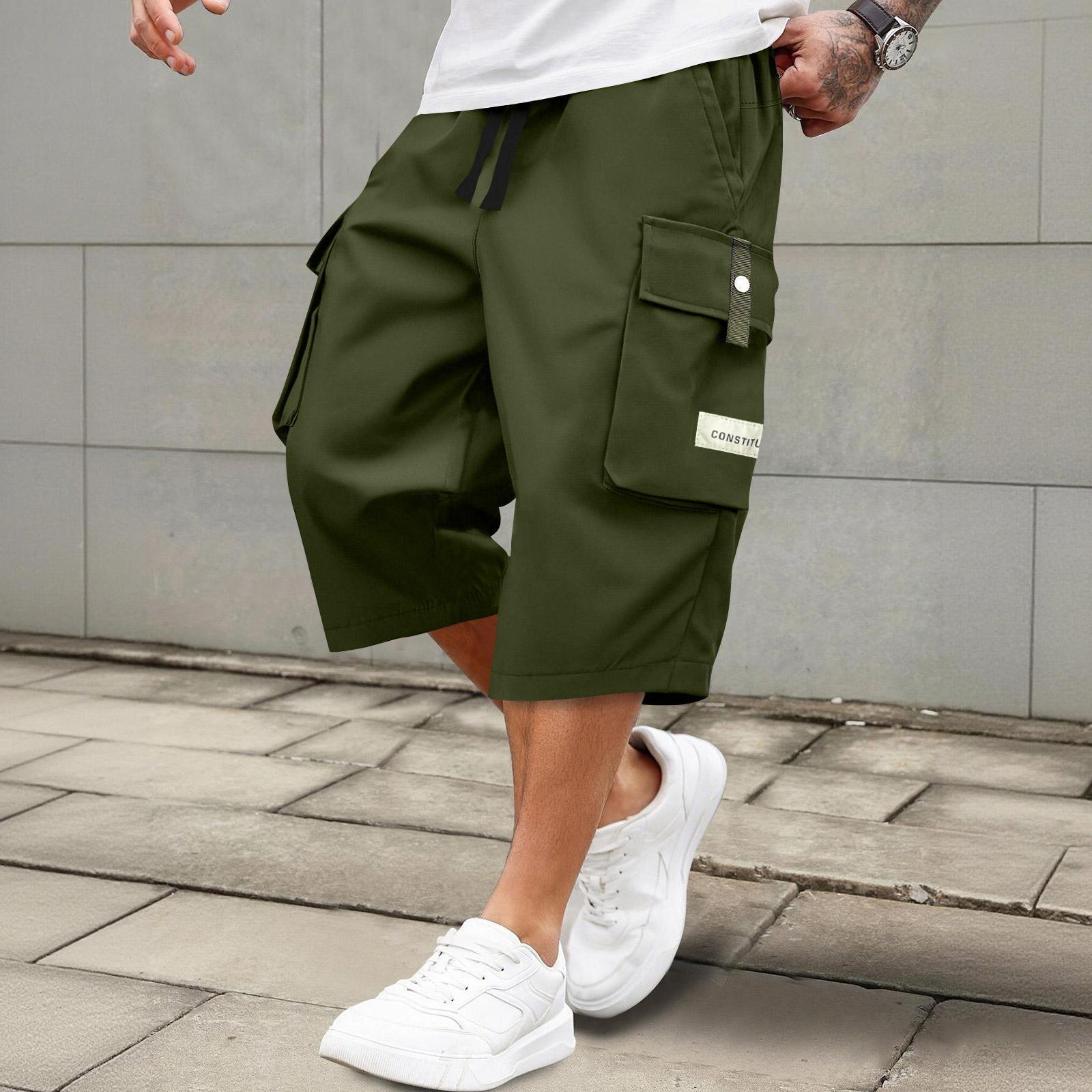 

Men s Casual And Fashionable Lace-up Sports Shorts - Men s Multi-pocket Work Pants L армия зеленый