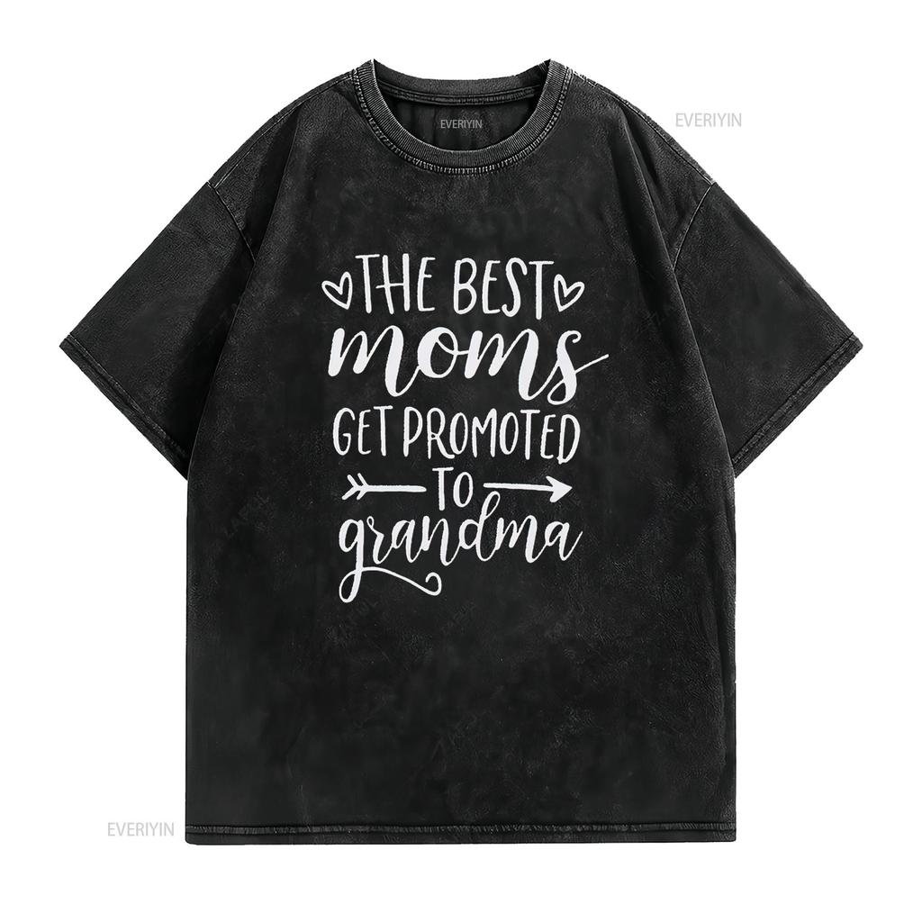 The Best Moms Get Promoted To Grandma T Shirt Women Grandmother GifT with Funny Saying Casual Top Vintage Washed Versatile