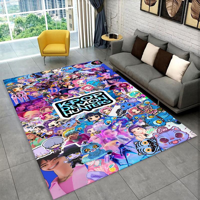 Kpop Demon Hunter Rumi Mira Zoey Grupa Kreskówkowa Dywanik Dywan do Pokoju Zabaw Sypialni Salonu Sofa Wystrój Domu, Dywanik Obszarowy Antypoślizgowy