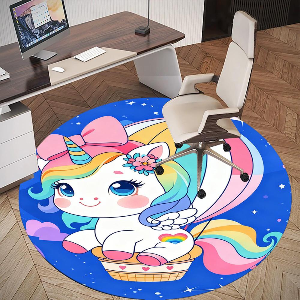 1PC Unicorn Balloon Round Chair mat Area Rug - Non-Slip, Floor Mat for Office, Bedroom, and Indoor Decor -Gift D1127265