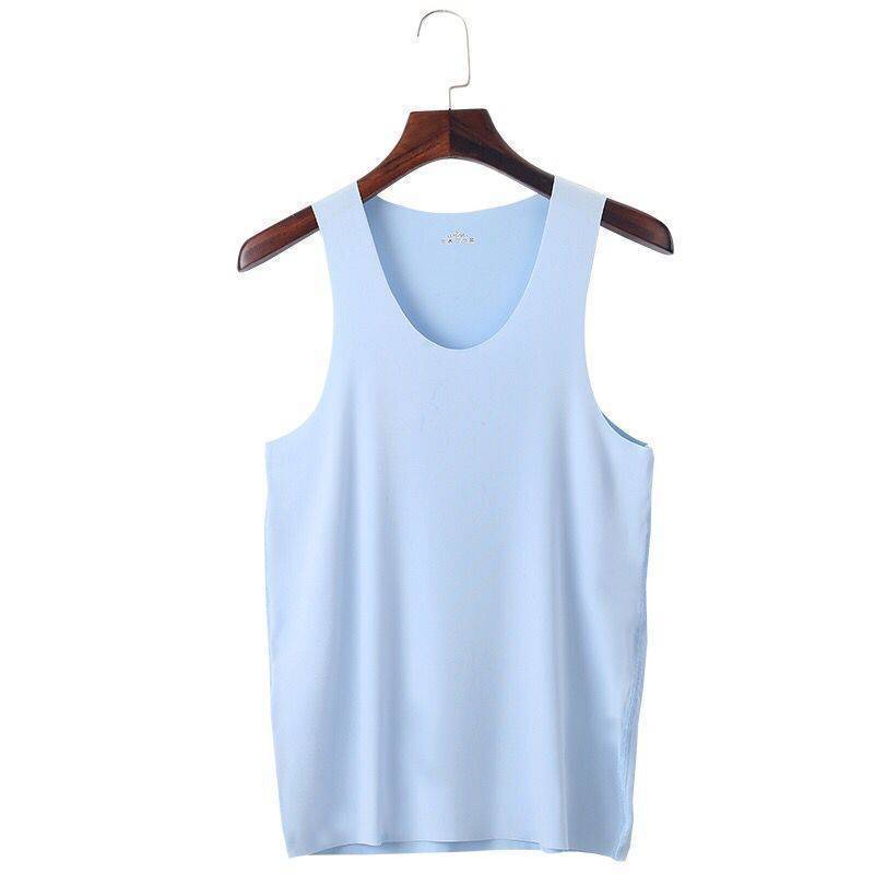 Men's borderless vest solid color sports base inner wear hurdle elastic vest sleeveless ice silk summer new