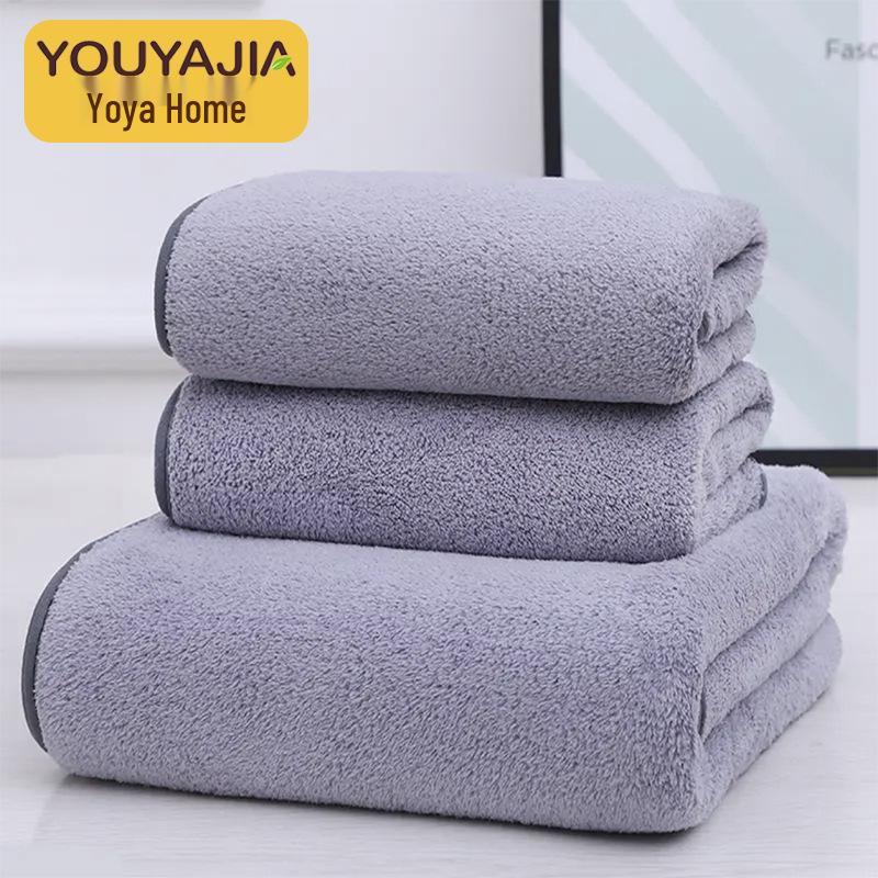 Coral Fleece Quick-Dry Towel Set: Thickened, All-Cotton 3-Piece Collection with Customizable Logo - Bath, Face, and Beach Towels.