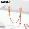 WOSTU 100% 925 Silver Safety Chain Rose Gold Charm Fit Original Bracelet Pendant Women Wedding Luxury Jewelry CQC1112-C